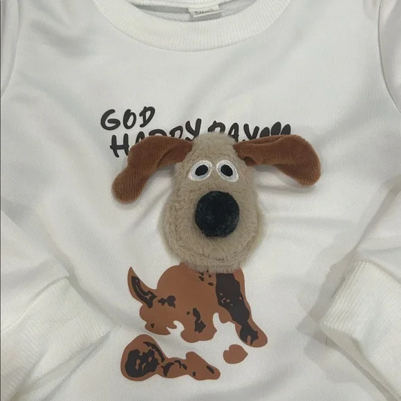 NEW! Kids White Dog Print Sweatshirt Size 18-24 M - Picture 2 of 5
